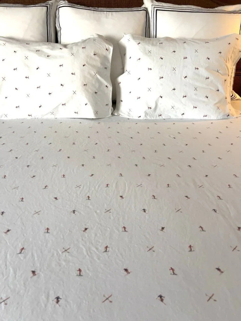 RALPH LAUREN Sheet Set 3-Pc FULL Flat 2 Pillowcases ALPINE SKIERS 100% Cotton